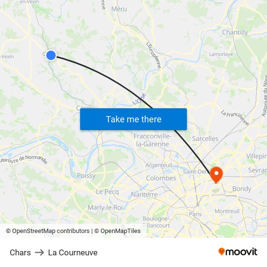 Chars to La Courneuve map