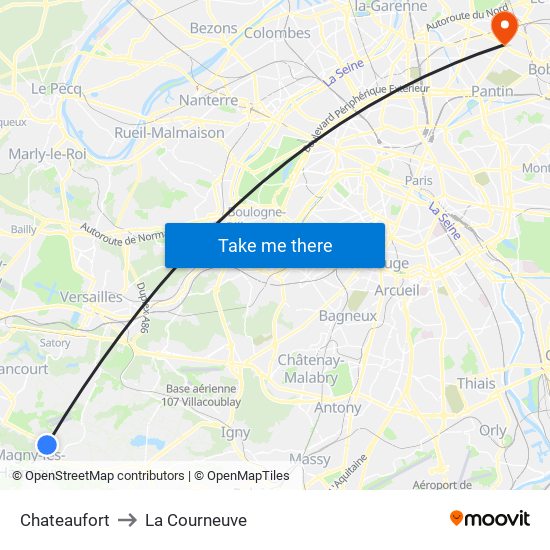 Chateaufort to La Courneuve map