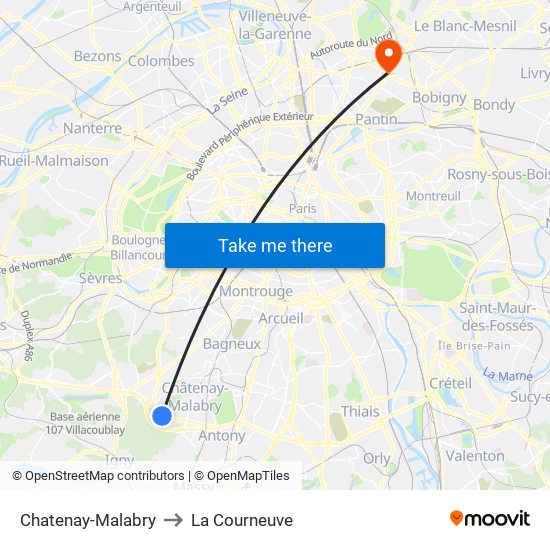 Chatenay-Malabry to La Courneuve map