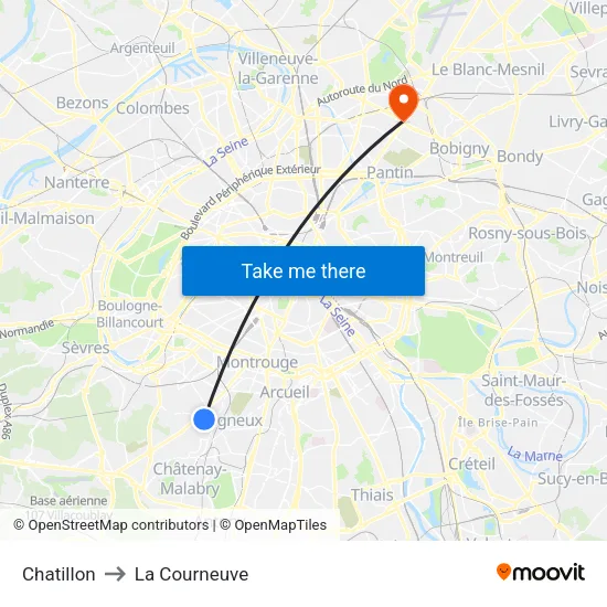Chatillon to La Courneuve map