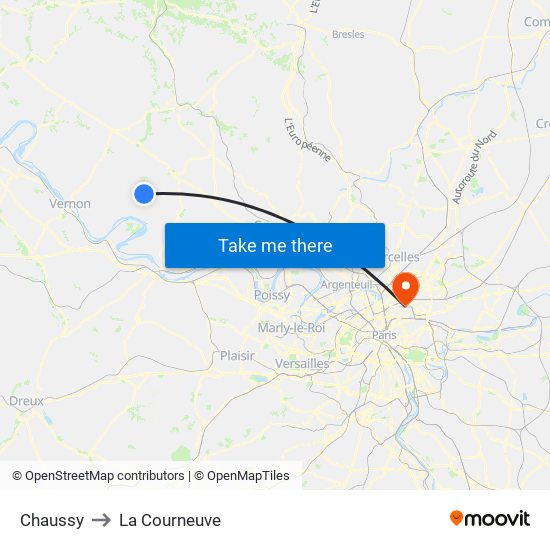 Chaussy to La Courneuve map