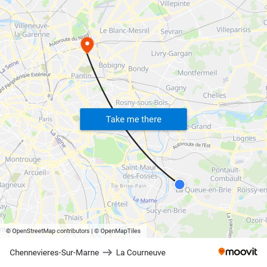 Chennevieres-Sur-Marne to La Courneuve map