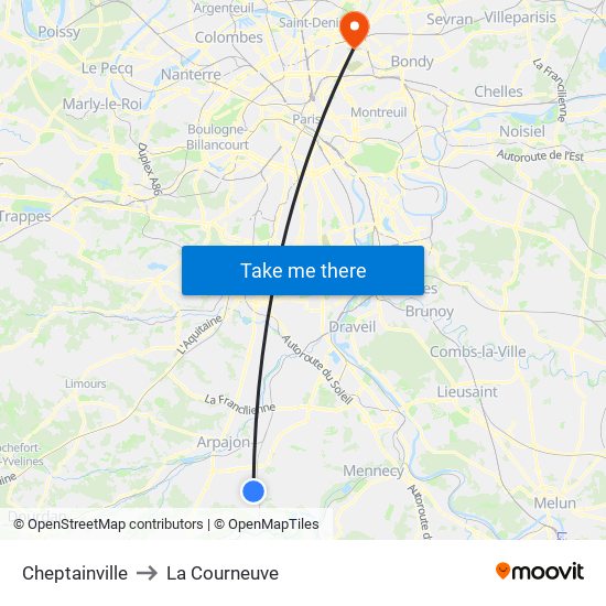 Cheptainville to La Courneuve map