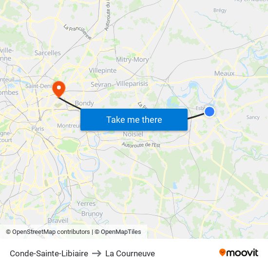 Conde-Sainte-Libiaire to La Courneuve map
