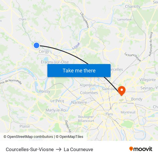 Courcelles-Sur-Viosne to La Courneuve map