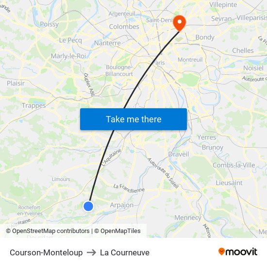 Courson-Monteloup to La Courneuve map