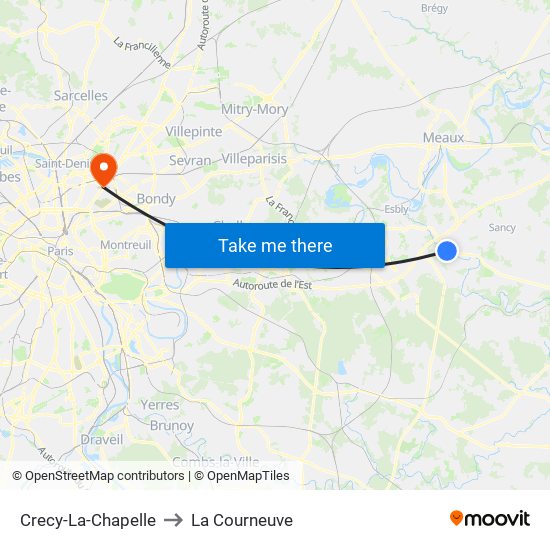 Crecy-La-Chapelle to La Courneuve map