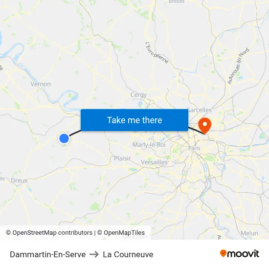 Dammartin-En-Serve to La Courneuve map