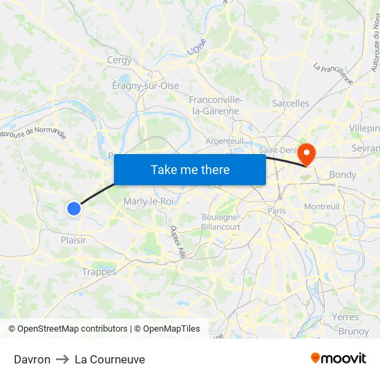 Davron to La Courneuve map