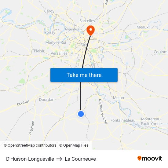 D'Huison-Longueville to La Courneuve map