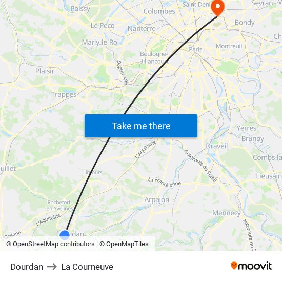 Dourdan to La Courneuve map