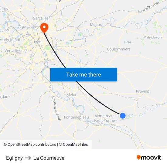Egligny to La Courneuve map