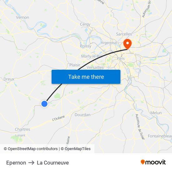 Epernon to La Courneuve map