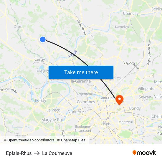 Epiais-Rhus to La Courneuve map