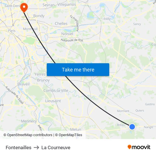 Fontenailles to La Courneuve map