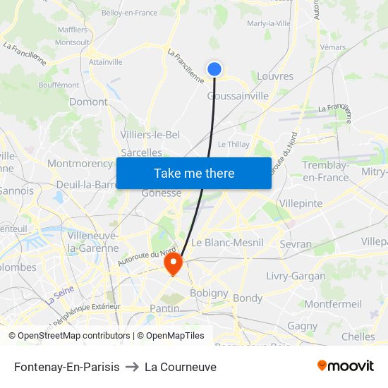 Fontenay-En-Parisis to La Courneuve map
