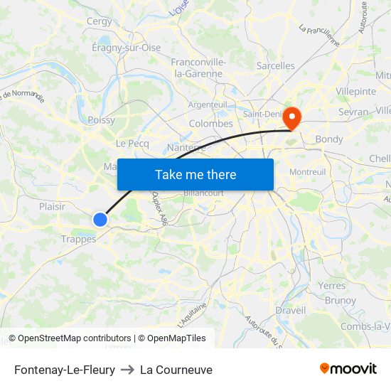 Fontenay-Le-Fleury to La Courneuve map