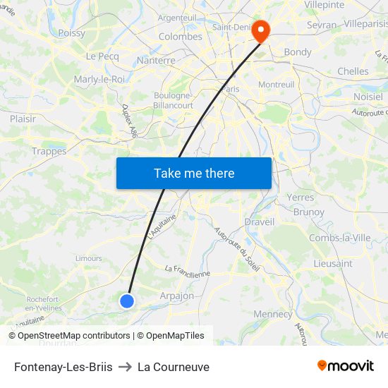 Fontenay-Les-Briis to La Courneuve map