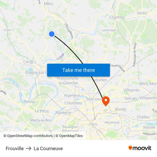 Frouville to La Courneuve map