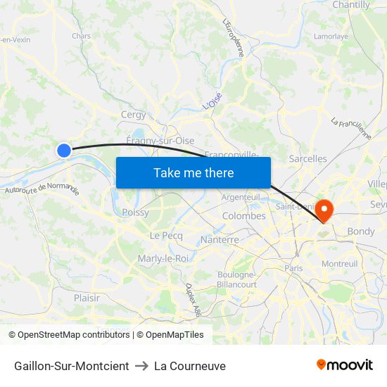 Gaillon-Sur-Montcient to La Courneuve map
