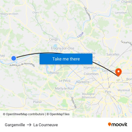 Gargenville to La Courneuve map