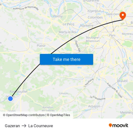Gazeran to La Courneuve map
