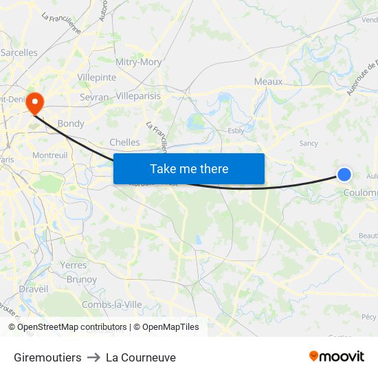 Giremoutiers to La Courneuve map