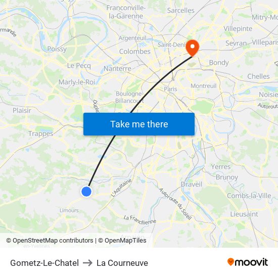 Gometz-Le-Chatel to La Courneuve map