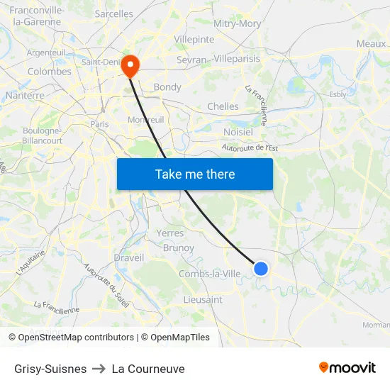 Grisy-Suisnes to La Courneuve map