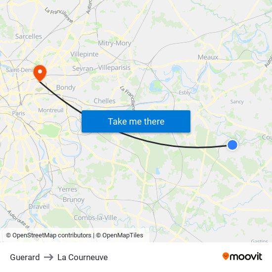 Guerard to La Courneuve map