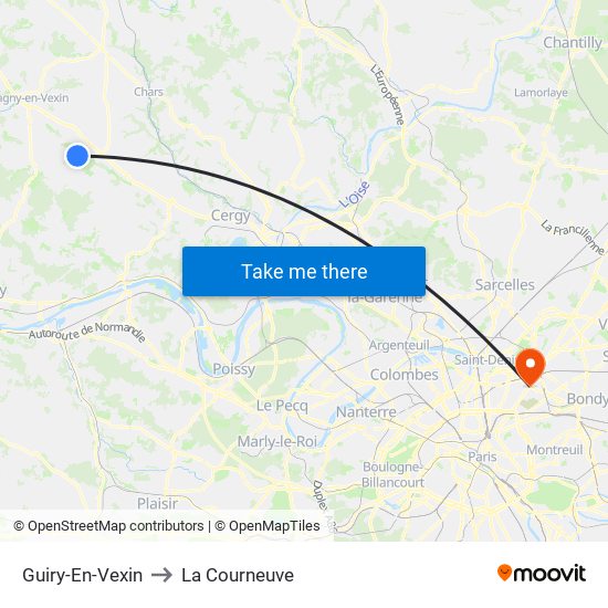 Guiry-En-Vexin to La Courneuve map