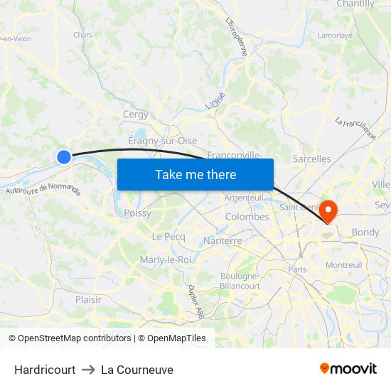 Hardricourt to La Courneuve map