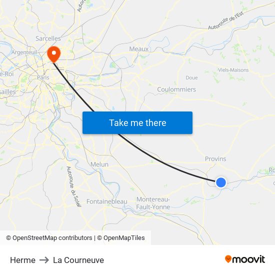 Herme to La Courneuve map