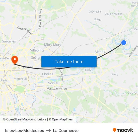 Isles-Les-Meldeuses to La Courneuve map