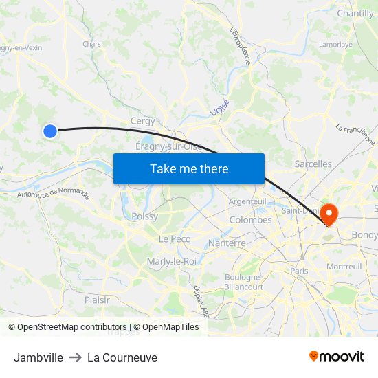 Jambville to La Courneuve map