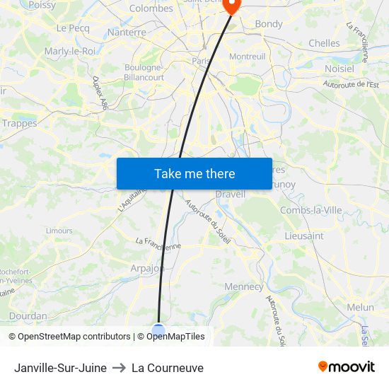 Janville-Sur-Juine to La Courneuve map