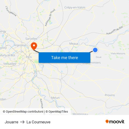 Jouarre to La Courneuve map