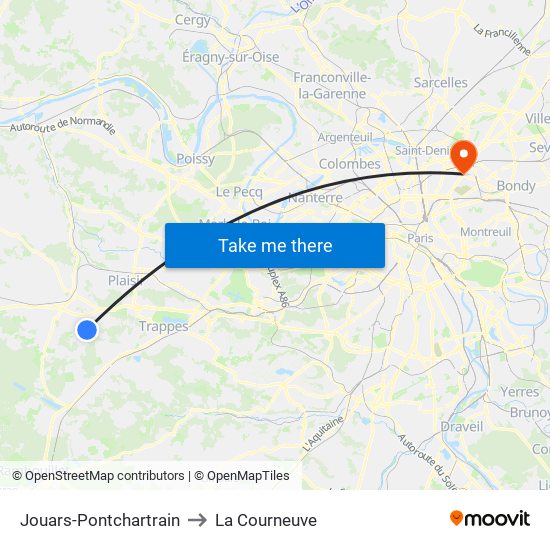 Jouars-Pontchartrain to La Courneuve map