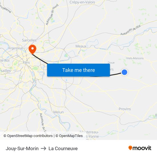 Jouy-Sur-Morin to La Courneuve map