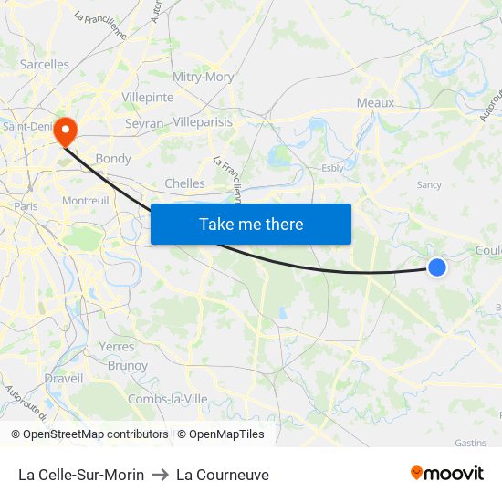 La Celle-Sur-Morin to La Courneuve map