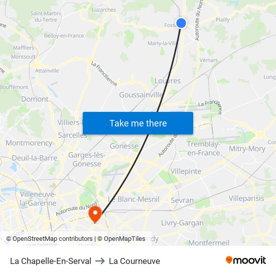 La Chapelle-En-Serval to La Courneuve map