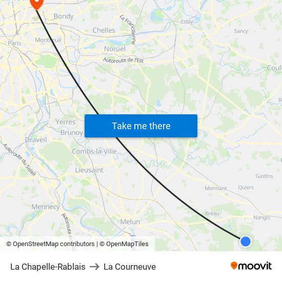 La Chapelle-Rablais to La Courneuve map