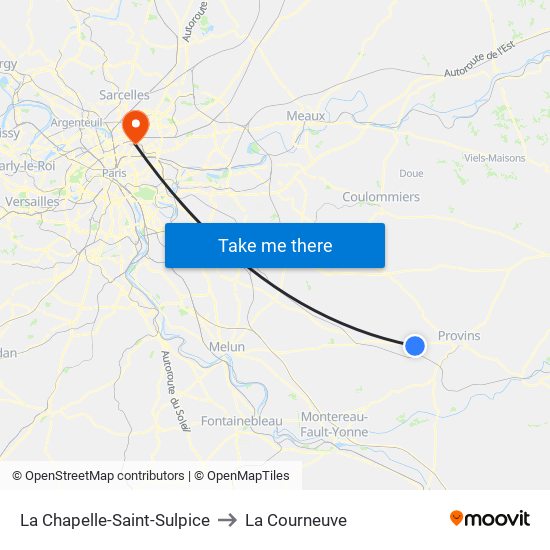 La Chapelle-Saint-Sulpice to La Courneuve map