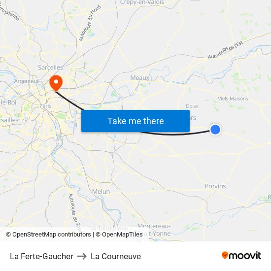 La Ferte-Gaucher to La Courneuve map