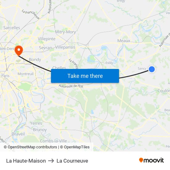 La Haute-Maison to La Courneuve map