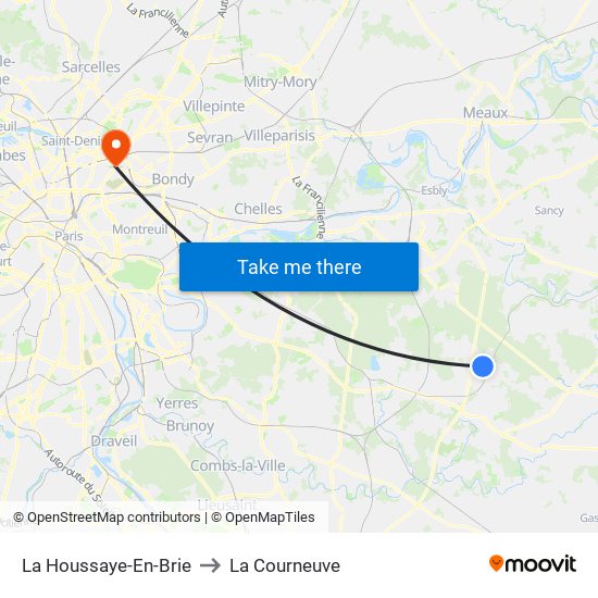 La Houssaye-En-Brie to La Courneuve map
