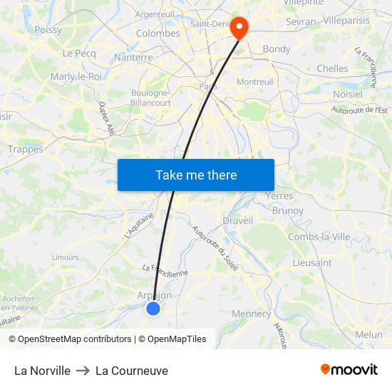 La Norville to La Courneuve map