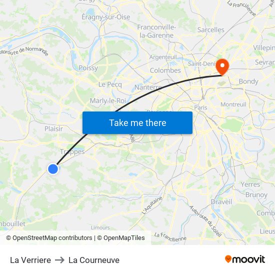 La Verriere to La Courneuve map