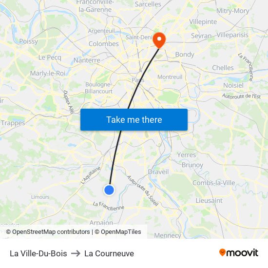 La Ville-Du-Bois to La Courneuve map