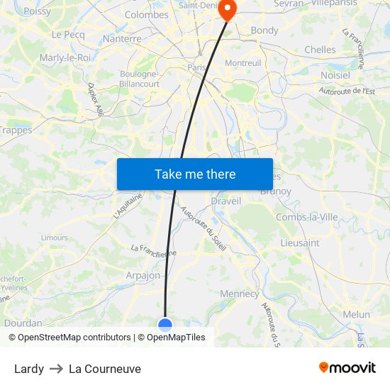 Lardy to La Courneuve map